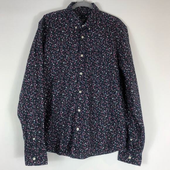 NWT gap men’s cotton untucked fit stretch navy blue with floral pattern - Picture 1 of 6